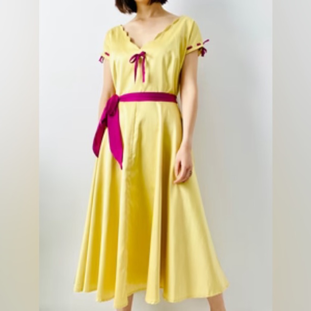 RARE Vintage chartreuse colorblock satin dress size large by Elvgren by Tatyana